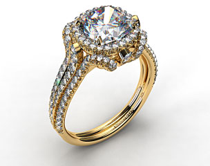 18K Yellow Gold Split Shank Pave Halo with Pave Diamond Details